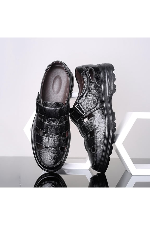 Leather Fisherman Sandals Closed Toe Anti-Slip Platform Adjustable Hook & Loop Strap Summer Hollow Sandals for Casual Outdoor Travel Gift