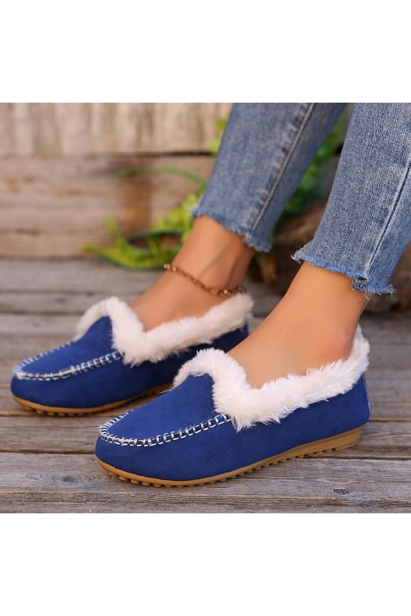 Leather Loafers for Women Comfortable Plus Velvet Warm Outdoor Slippers for Women Footwear with Memory Foam - Womens Slippers Stylish Gift