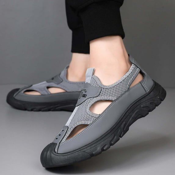 Xucatan Mens Casual Leather Hollow Athletic Sandals Summer Beach Slipper Mens Comfort Outdoor Shoes Fashion Lightweight Trail Water Sandal Adjustable Gift