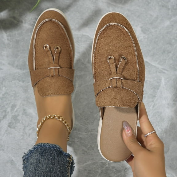 Xucatan Mules for Women Flats Round Toe Suede Leather Flats with Tassel Detail, Comfortable Slip-On Backless Loafers,Casual & Work Shoes Gift
