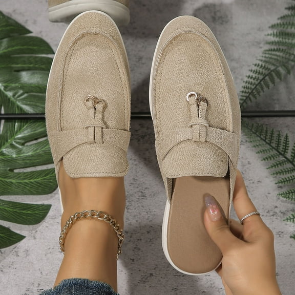 Xucatan Mules for Women Flats Round Toe Suede Leather Flats with Tassel Detail, Comfortable Slip-On Backless Loafers,Casual & Work Shoes Gift