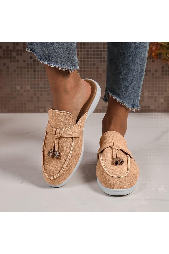 Mules for Women Flats Round Toe Suede Leather Flats with Tassel Detail, Comfortable Slip-On Backless Loafers,Casual & Work Shoes Gift
