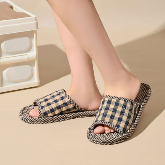 Xucatan Open Toe House Slippers for Women, Soft Cotton-Linen & Velvet Indoor Slippers, Foldable Travel Slippers for Hotel Airplane Spa, Machine Washable Comfort Slippers Gift