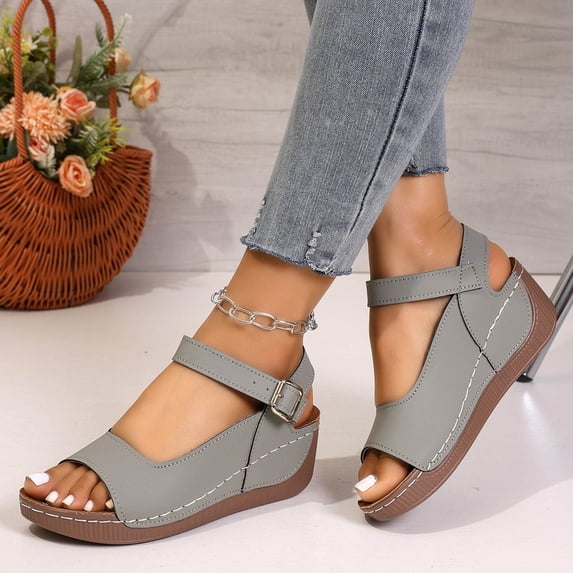 Xucatan Plus Size Womens Beach Sandals, Textured Wedge Heel One Stitch Design, Versatile Style for Daily Outdoor Leisure Wear Gift