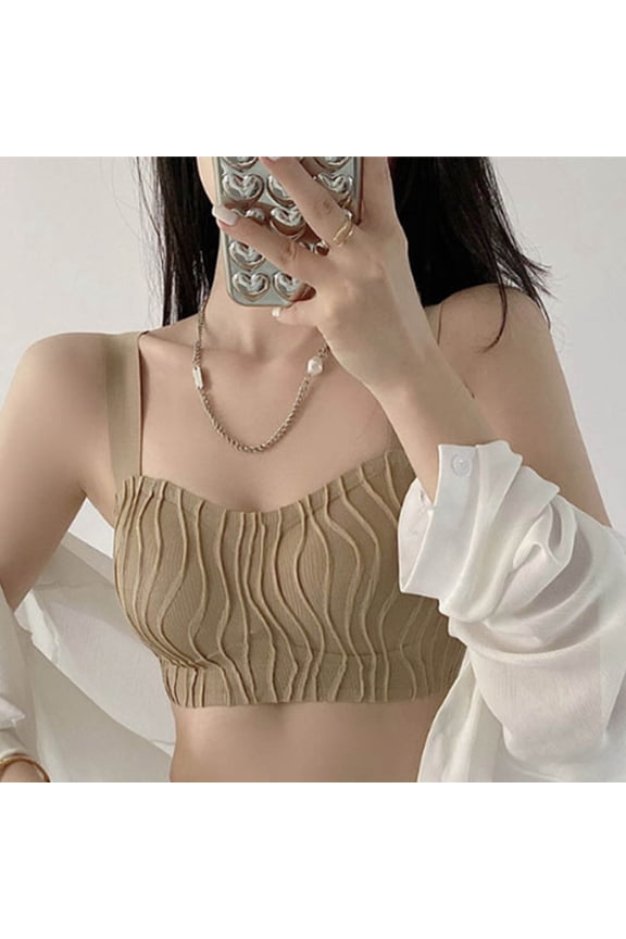Push Up Bras for Women, Seamless Wirefree Bandeau with Ruffle Hem, Breathable V Neck Crop Top for Daily, Lightly Lined Full Coverage Gift