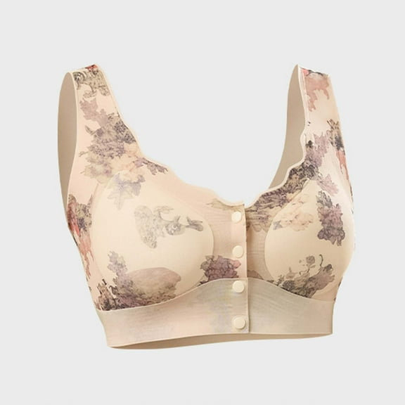 Xucatan Seamless Bras for Older Women No Underwire Plus Size Push up Breathable Front Closure Daisy Bras Full Support Everyday Bra Gift