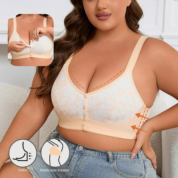 Xucatan Seamless Bras for Older Women No Underwire Plus Size Push up Breathable Front Closure Daisy Bras Full Support Everyday Bra Gift