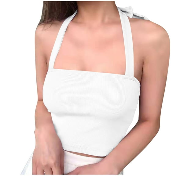 Xucatan Seamless Sports Bras for Women Halter Neck Backless Tank Top Open Back Going Out Tops Shirts Sleeveless Crop Tank Top Gift