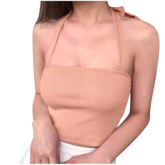 Xucatan Seamless Sports Bras for Women Halter Neck Backless Tank Top Open Back Going Out Tops Shirts Sleeveless Crop Tank Top Gift