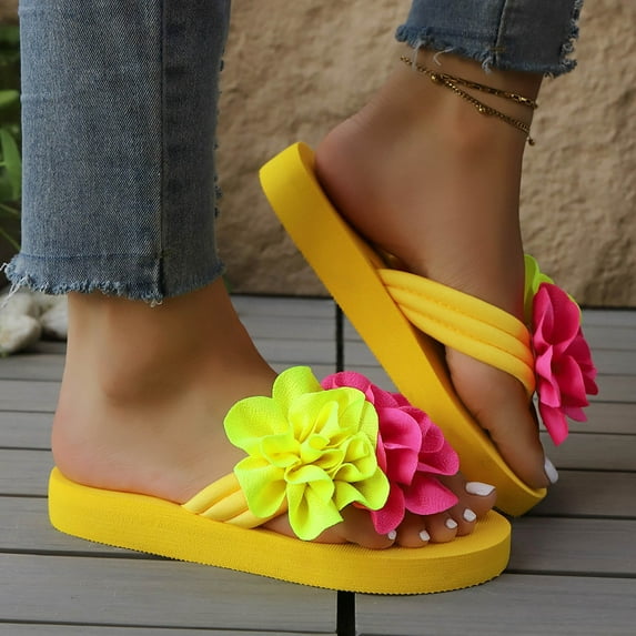 Xucatan Slide On House Slippers for Women, Thick Sole Thong Sandals with Outdoor Design, Casual Summer Platform Flops Gift