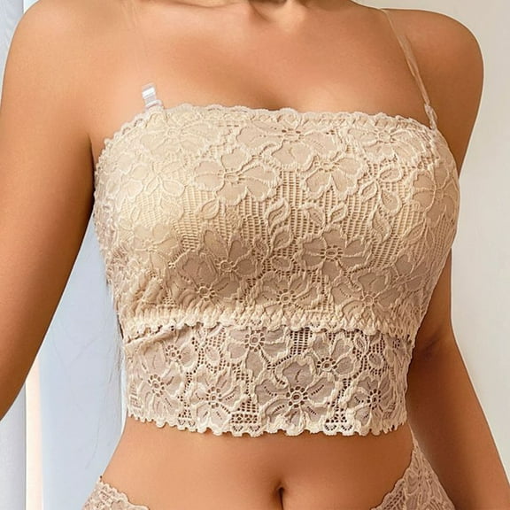 Xucatan Strapless Bandeau Bra for Women Wireless Lace Floral Bralettes Stretchy Chest Wrap Non Padded Tube Top Seamless Bras for Women Gift