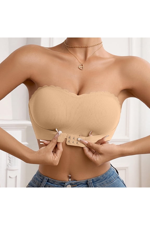 Strapless Bra for Women, Seamless Push Up Bandeau with Front Closure, Breathable Non Slip Wirefree Underwear for Daily, Lightly Lined Full Coverage Gift
