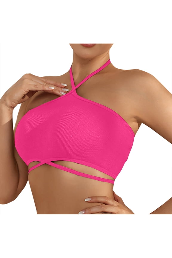 Strapless Bra for Women, Wirefree Halter Bandeau Top, Lightly Lined Push Up Bra, Breathable Convertible for Evening Dress Gift