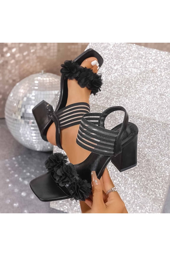 Strappy Heels for Women Kitten Heel Sandals Open Square Toe Stiletto High Heels with Ankle Strap Comfort Dress Party Shoes Gift