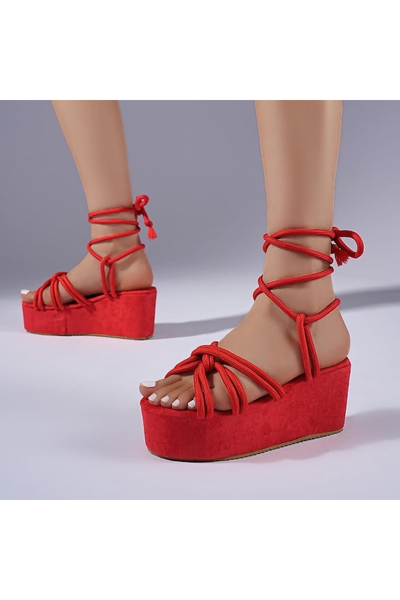 Thick Sole Ankle Wrap Flat Sandals for Women, Knotted Strap Casual Shoes, Versatile Outdoor Street Style Wear Gift