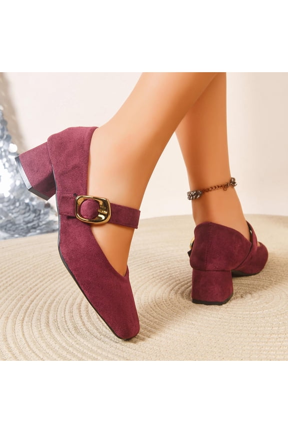 Trendy Women's Buckle Strap Mid Heel Pumps with Pointed Toe, Slip-On Dress Shoes with Padded Footbed, Non-Slip Rubber Sole Comfortable Walking Shoes for Daily Formal Outfits Gift