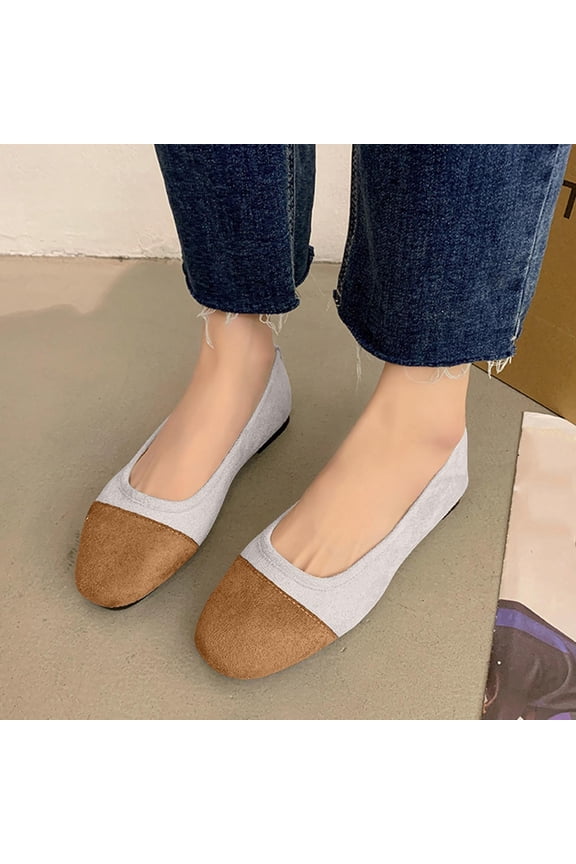 Trendy Women's Color-Block Canvas Flats with Contrast Toe, Slip-On Round Toe Loafers with Cushioned Insole, Non-Slip Outsole Lightweight Walking Shoes for Daily Spring Summer Wear Gift