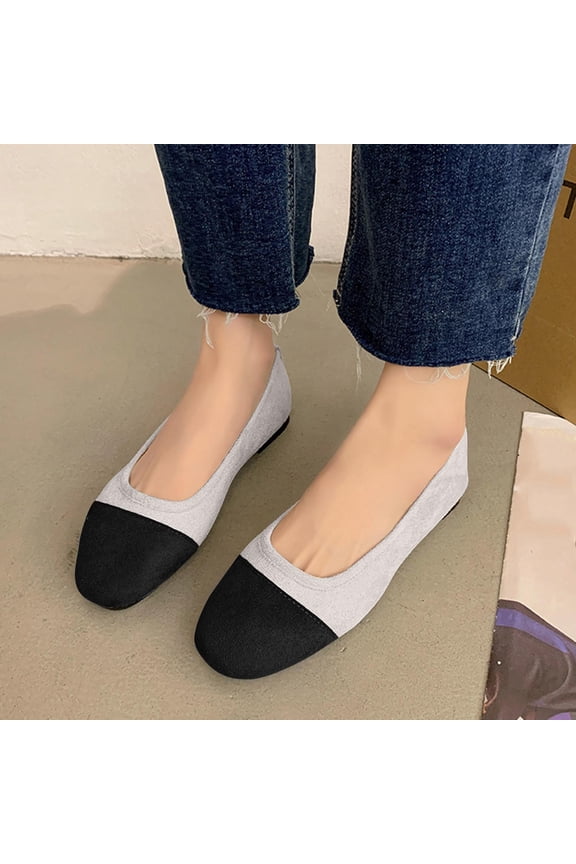 Trendy Women's Color-Block Canvas Flats with Contrast Toe, Slip-On Round Toe Loafers with Cushioned Insole, Non-Slip Outsole Lightweight Walking Shoes for Daily Spring Summer Wear Gift