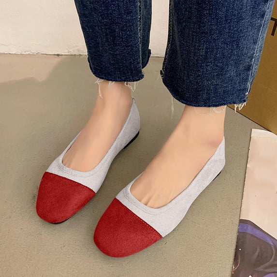 Xucatan Trendy Women's Color-Block Canvas Flats with Contrast Toe, Slip-On Round Toe Loafers with Cushioned Insole, Non-Slip Outsole Lightweight Walking Shoes for Daily Spring Summer Wear Gift