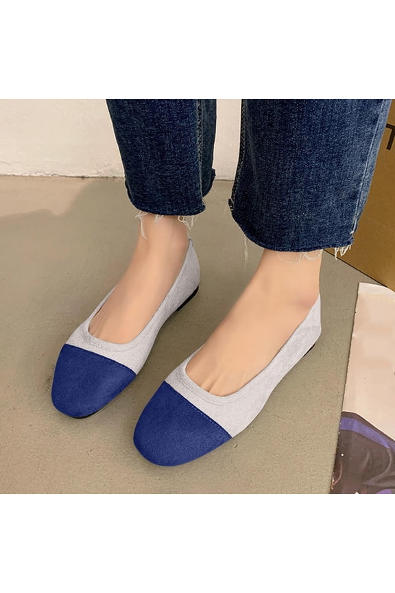 Trendy Women's Color-Block Canvas Flats with Contrast Toe, Slip-On Round Toe Loafers with Cushioned Insole, Non-Slip Outsole Lightweight Walking Shoes for Daily Spring Summer Wear Gift
