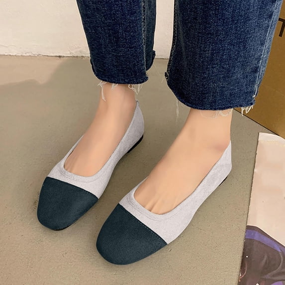 Xucatan Trendy Women's Color-Block Canvas Flats with Contrast Toe, Slip-On Round Toe Loafers with Cushioned Insole, Non-Slip Outsole Lightweight Walking Shoes for Daily Spring Summer Wear Gift