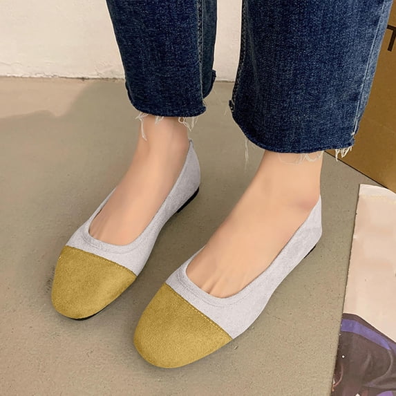 Xucatan Trendy Women's Color-Block Canvas Flats with Contrast Toe, Slip-On Round Toe Loafers with Cushioned Insole, Non-Slip Outsole Lightweight Walking Shoes for Daily Spring Summer Wear Gift