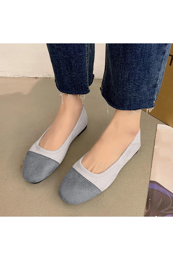 Trendy Women's Color-Block Canvas Flats with Contrast Toe, Slip-On Round Toe Loafers with Cushioned Insole, Non-Slip Outsole Lightweight Walking Shoes for Daily Spring Summer Wear Gift