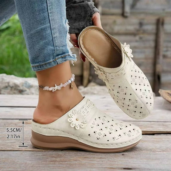 Xucatan Trendy Women's Rhinestone Studded Wedge Sandals, Breathable Open Toe Slip-On Mules with Padded Insole, Textured Outsole Comfortable Walking Shoes for Spring Summer Daily Outfits Gift