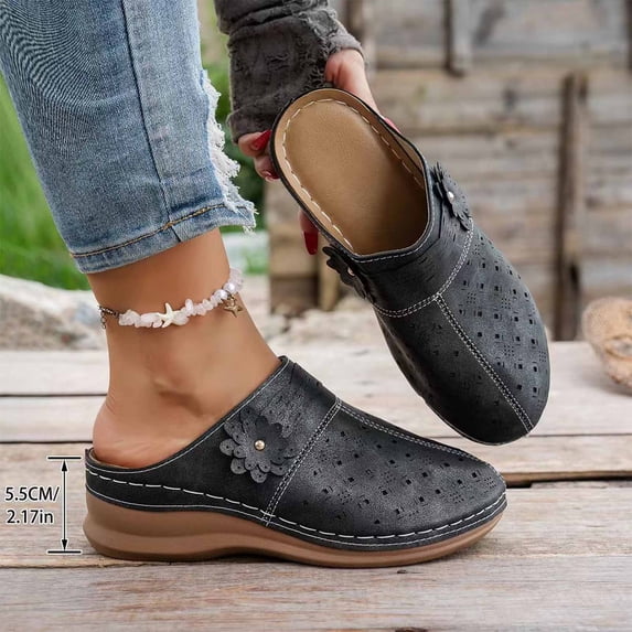 Xucatan Trendy Women's Rhinestone Studded Wedge Sandals, Breathable Open Toe Slip-On Mules with Padded Insole, Textured Outsole Comfortable Walking Shoes for Spring Summer Daily Outfits Gift