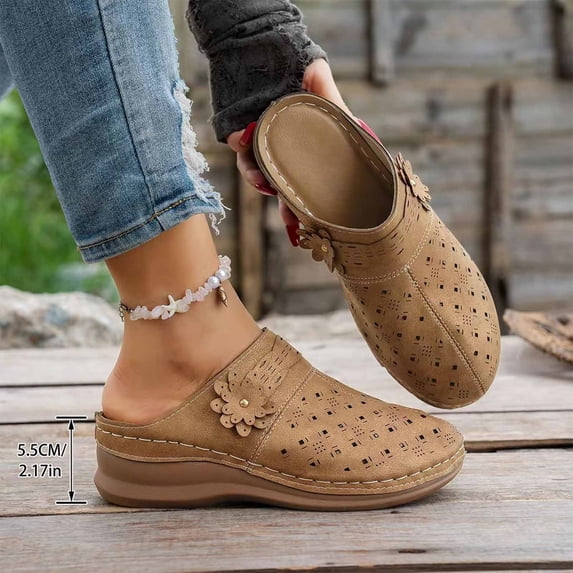 Xucatan Trendy Women's Rhinestone Studded Wedge Sandals, Breathable Open Toe Slip-On Mules with Padded Insole, Textured Outsole Comfortable Walking Shoes for Spring Summer Daily Outfits Gift