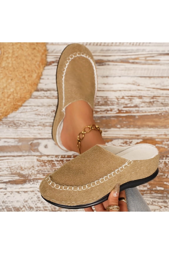 Trendy Women's Solid Color Knit Mules with Contrast Stitching, Slip-On House Slippers with Non-Slip Outsole, Lightweight Comfortable Walking Sandals for Spring Summer Casual Outfits Gift