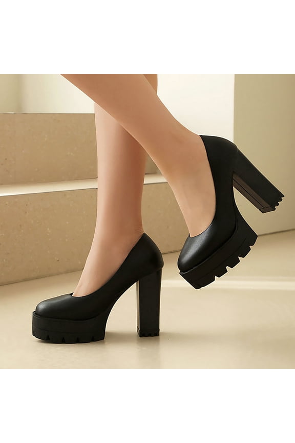 Trendy Women's Textured Velvet High Heels with Platform Sole, Round Toe Block Heel Pumps with Padded Footbed, Non-Slip Serrated Outsole Comfortable Heels for Daily Walking Outfits Gift