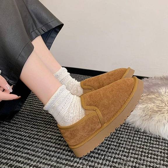 Xucatan Warm Winter Leather Shoes for Women Shoes with Fuzzy Inside Women Suede Comfortable Slip on Shoes Indoor Outdoor Flats Walking Casual Shoes Gift