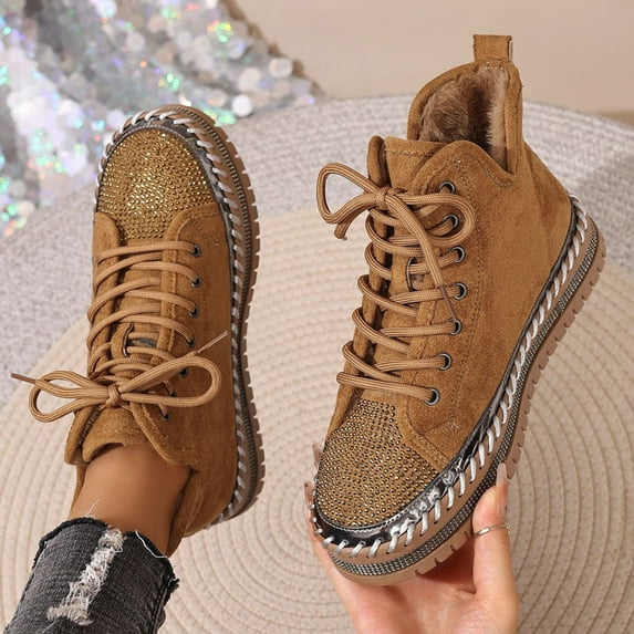 Xucatan Winter Women's Snow Boots Short Barrel,Plus Size, Fleece Lined Thickened Boots for Cold Up Faux Leather Shoes Gift