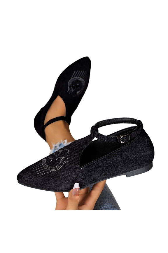 Women Ethnic Style Printed Shallow Mouth Low Block Chunky Heels Shoes Winter Casual for Outdoor Leisure Gift