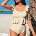 thumbnail image 1 of Xucatan Women's Abstract Print One Piece Swimsuit Ruched Tummy Control Monokini, Deep V Neck Twist Front Full Coverage Swimwear Long Torso Fit Plus Size Summer Cruise Gift, 1 of 6
