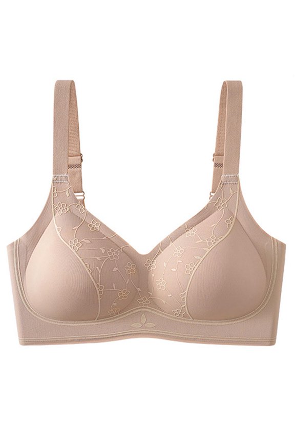 Women's Adjustable Floral Embroidered Bra, Breathable Thin Wireless Pullover, Sheer Mesh Gathering Rimless Soft Stretch, Lightly Lined Demi Cup Daily Comfort Fit Gift