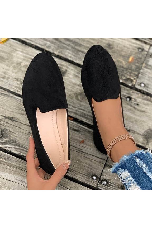 Women's Ballet Flats Business Office Work Dress Shoes Mid Wedge Heel Pump Shoes Low Wedge Round Toe Slip-Ons Comfortable Dressy Casual Flats Shoes Gift
