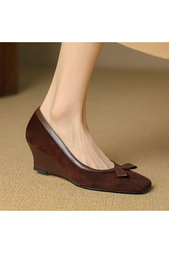 Women's Ballet Flats Business Office Work Dress Shoes Mid Wedge Heel Pump Shoes Low Wedge Round Toe Slip-Ons Comfortable Dressy Casual Flats Shoes Gift
