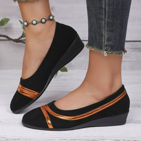 Xucatan Women's Ballet Flats Business Office Work Dress Shoes Mid Wedge Heel Pump Shoes Low Wedge Round Toe Slip-Ons Comfortable Dressy Casual Flats Shoes Gift