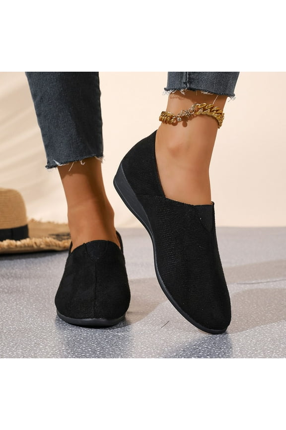 Women's Ballet Flats Business Office Work Dress Shoes Mid Wedge Heel Pump Shoes Low Wedge Round Toe Slip-Ons Comfortable Dressy Casual Flats Shoes Gift