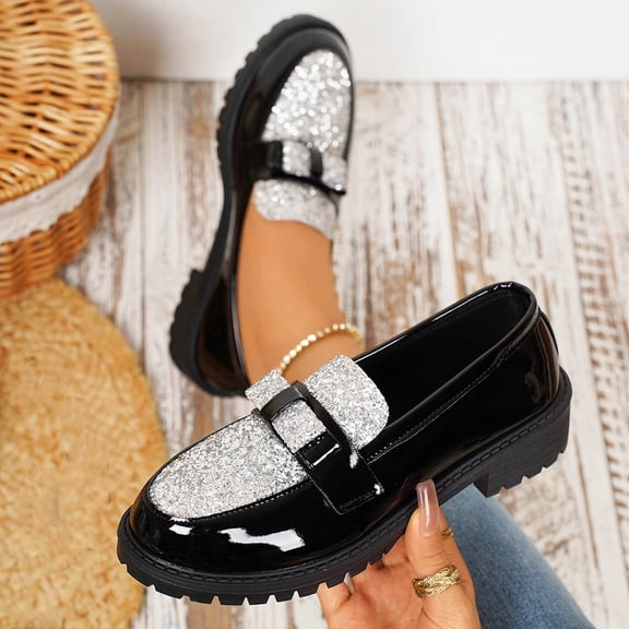 Xucatan Women's Black Platform Loafers with Lug Sole Chunky Heels Penny Loafer Comfortable Slip On Office Business Casual Dress Shoes Gift