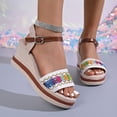 thumbnail image 1 of Xucatan Women's Bohemian Embroidered Wedge Sandals, Ethnic Pattern Double Strap High Heels with Ankle Buckle, Straw Textured Chunky Platform Summer Shoes, Versatile Design for Beach Vacation Gift, 1 of 9
