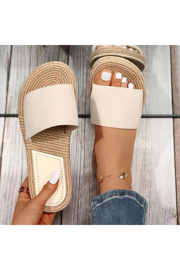 Women's Boho Braided Rope Wedge Slides, Cushioned Slippers with Non-Slip Sole, Indoor Outdoor Casual Footwear Gift