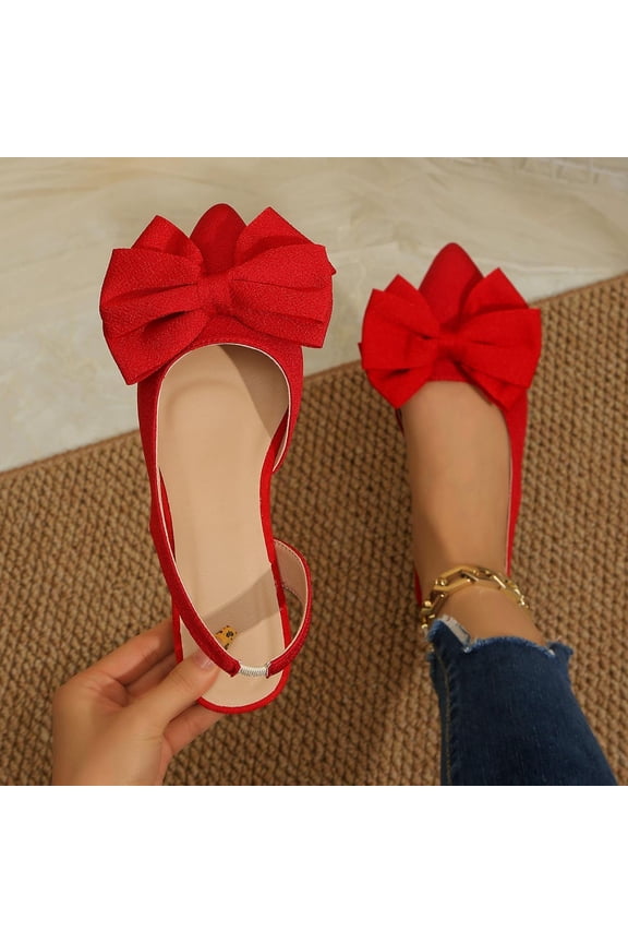 Women's Bow Flat Sandals, Pointed Toe Slip On Summer Shoes, Large Bow Front Casual Footwear, Versatile Spring Beach Style Gift