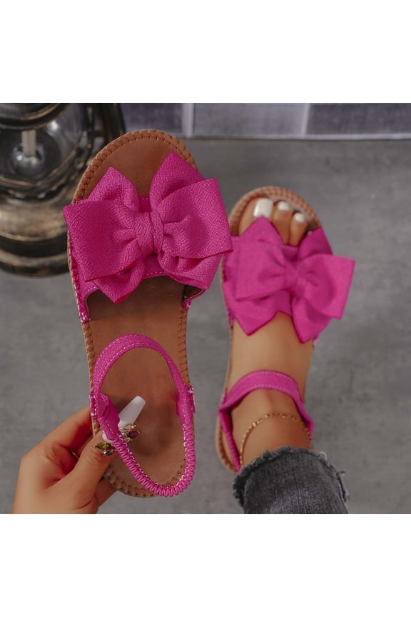 Women's Bow Flat Sandals, Round Toe Open Toe Elastic Back Slippers, Jute Espadrille Sole Summer Shoes, Versatile Beach Casual Footwear Gift