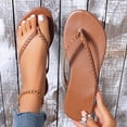 thumbnail image 1 of Xucatan Women's Braided Flip Flops, Faux Leather Thong Sandals with Padded Footbed, Flat Sole Casual Beach Slippers, Versatile Solid Color Design for Summer Indoor Outdoor Gift, 1 of 8