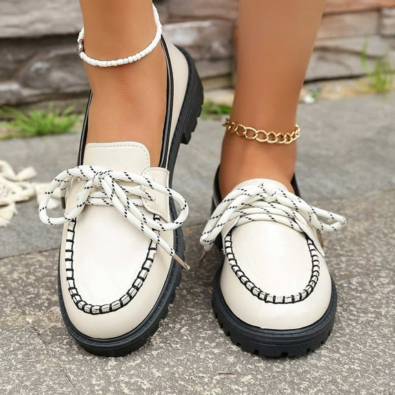 Xucatan Women's British Style Leather Loafers, Fashion Lace-Up Low Top Shoes with Mid Heel, Comfortable Casual & Dressy Oxfords for Women Gift