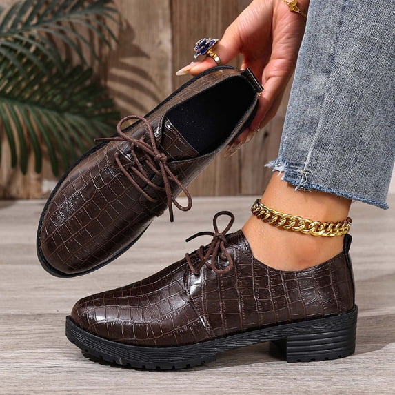 Xucatan Women's British Style Leather Loafers, Fashion Lace-Up Low Top Shoes with Mid Heel, Comfortable Casual & Dressy Oxfords for Women Gift