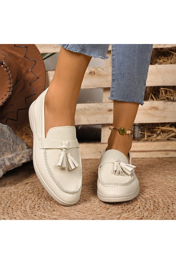 Women's Classic Tassel Loafers, Faux Leather Slip On Flats with Padded Insole, Versatile Comfortable Casual Shoes for Office Daily Spring Gift